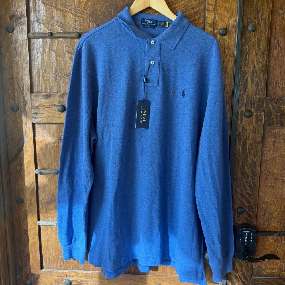 Polo Ralph Lauren Long Sleeve Polo Mens XL Blue Classic Fit Cotton Mesh NWT